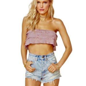 REVOLVE Blue Life Ruffled Crop Top 100% Rayon Pale Pink Mauve in Size XS